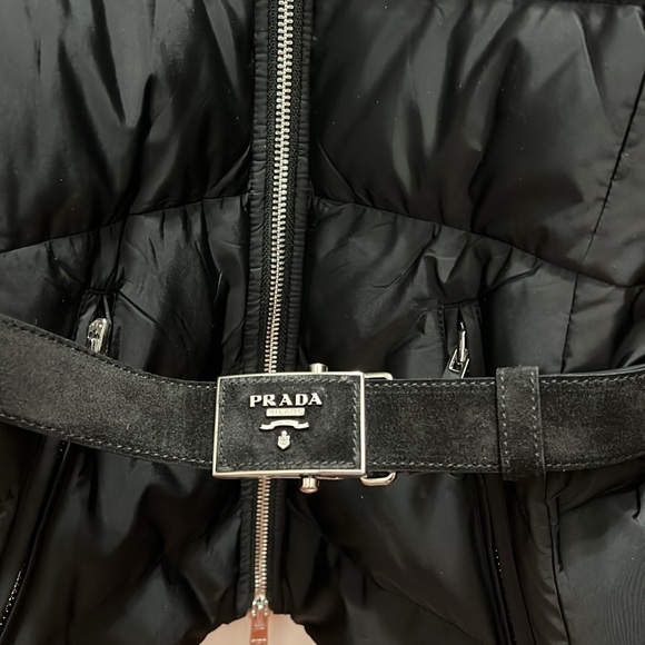 Prada Milano black nylon belted white goose down zippered suede belt tech wear - Picture 3 of 14